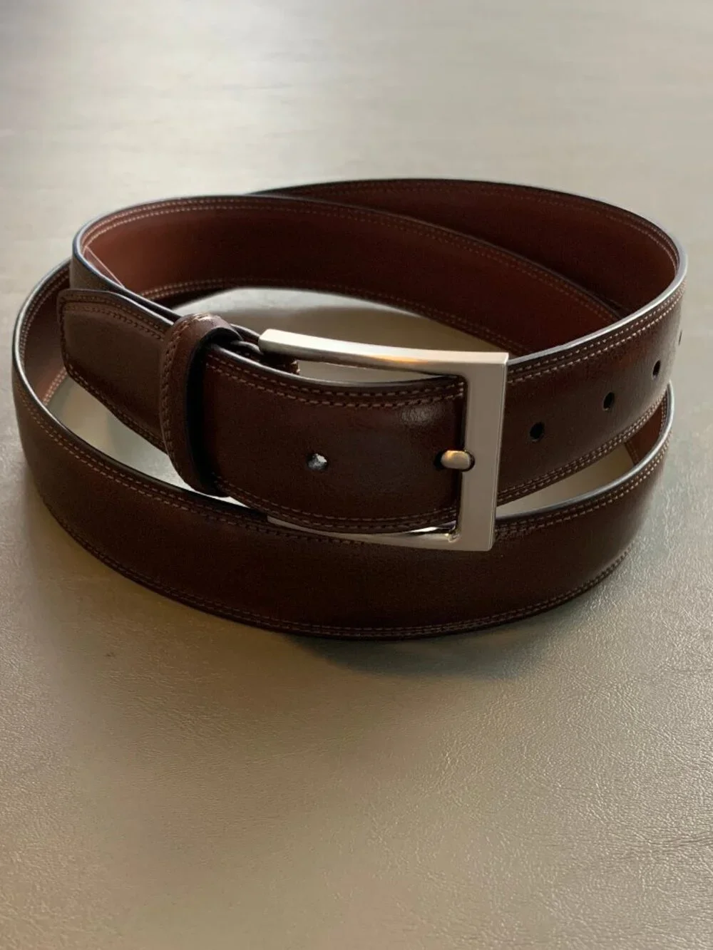 Perry Ellis Portfolio Men's Madras Bonded Leather Dress Belt, Brown, XL 42-44